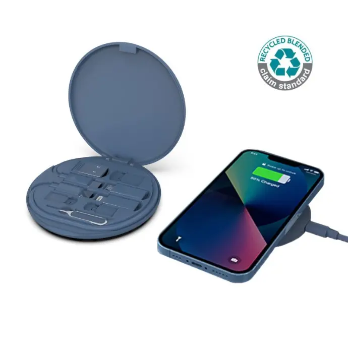 OSLO - @memorii Recycled 15 Watt Wireless Charger Multi - Cable Set - Blue (3).webp