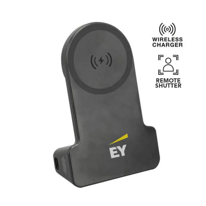 EY - @memorii® Korman Magnetic Phone Stand with 15W Wireless Charging and Remote Shutter - Black
