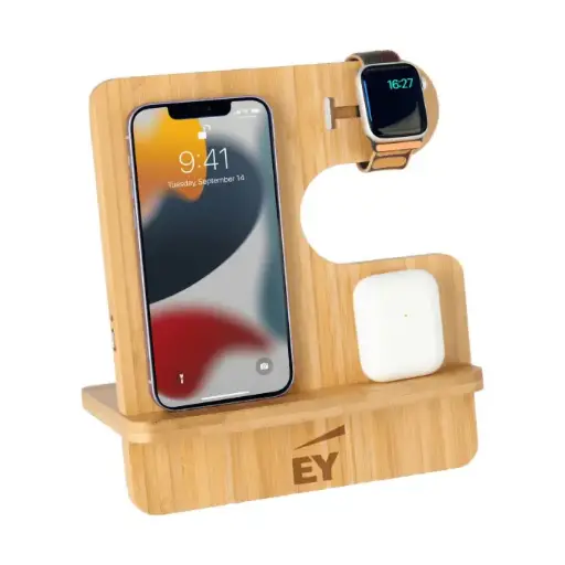 EY - TRABEN Eco-neutral 3-in-1 Bamboo 10W Simultaneous Charging Station