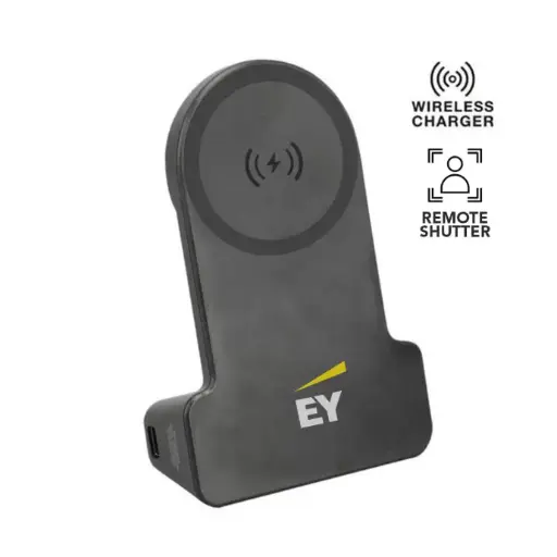 EY - @memorii® Korman Magnetic Phone Stand with 15W Wireless Charging and Remote Shutter - Black