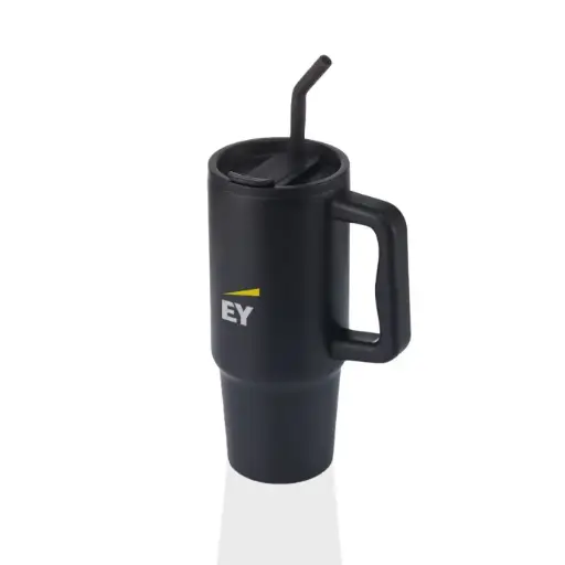 EY - Bern Recycled Stainless Steel Tumbler with Reusable Straw - Black
